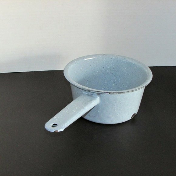 Vintage Enamel Saucepan Speckled Gray Chippy Pot Enamelware Rustic Farmhouse - Picture 5 of 9